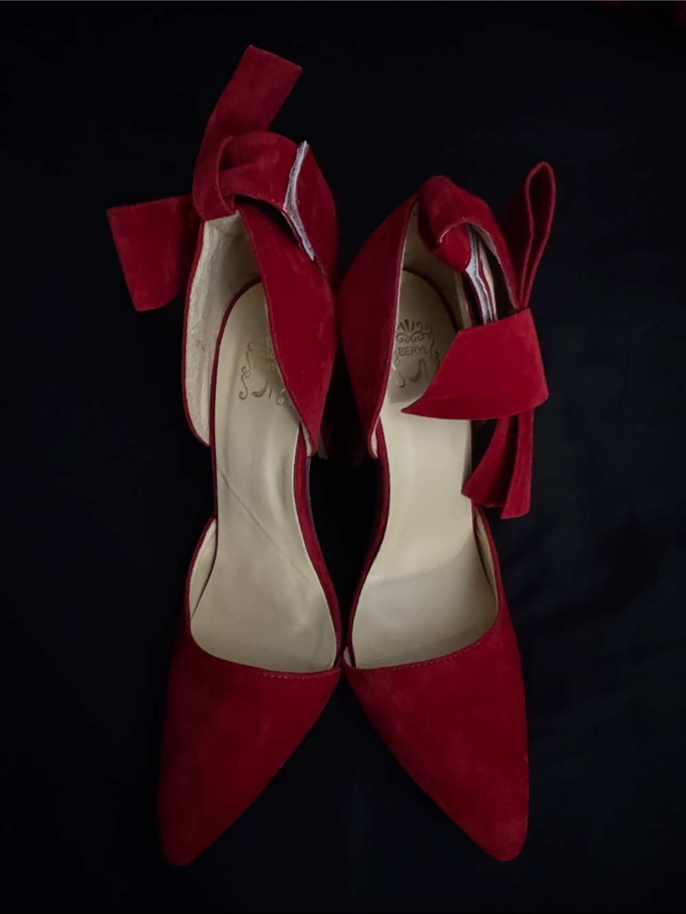 Women's Red Suede Pointed-Toe Heels with Ankle Bow